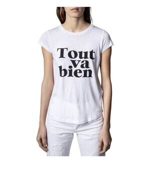Zadig & Voltaire Women's White Tout Va Bien Graphic Logo Crewneck T-Shirt XS